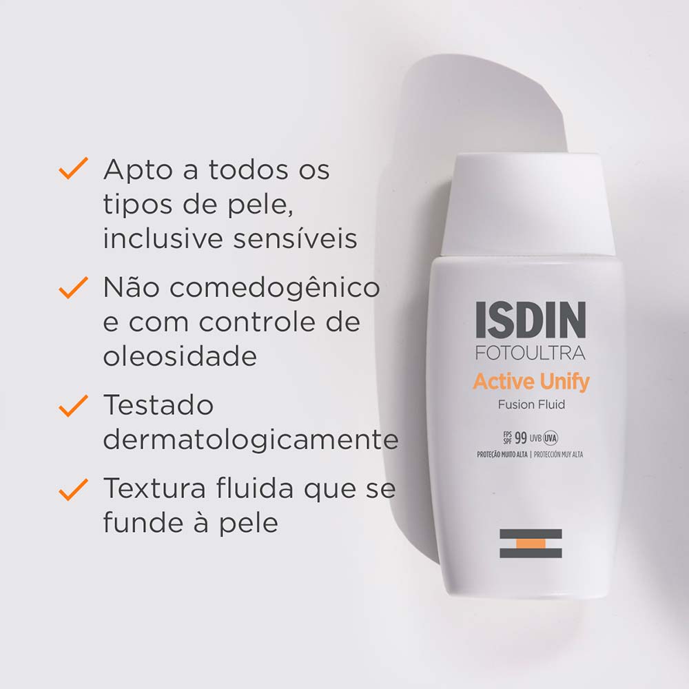 Isdin FotoUltra Active Unify Fusion Protetor Clareador Sem Cor FPS99 50ml