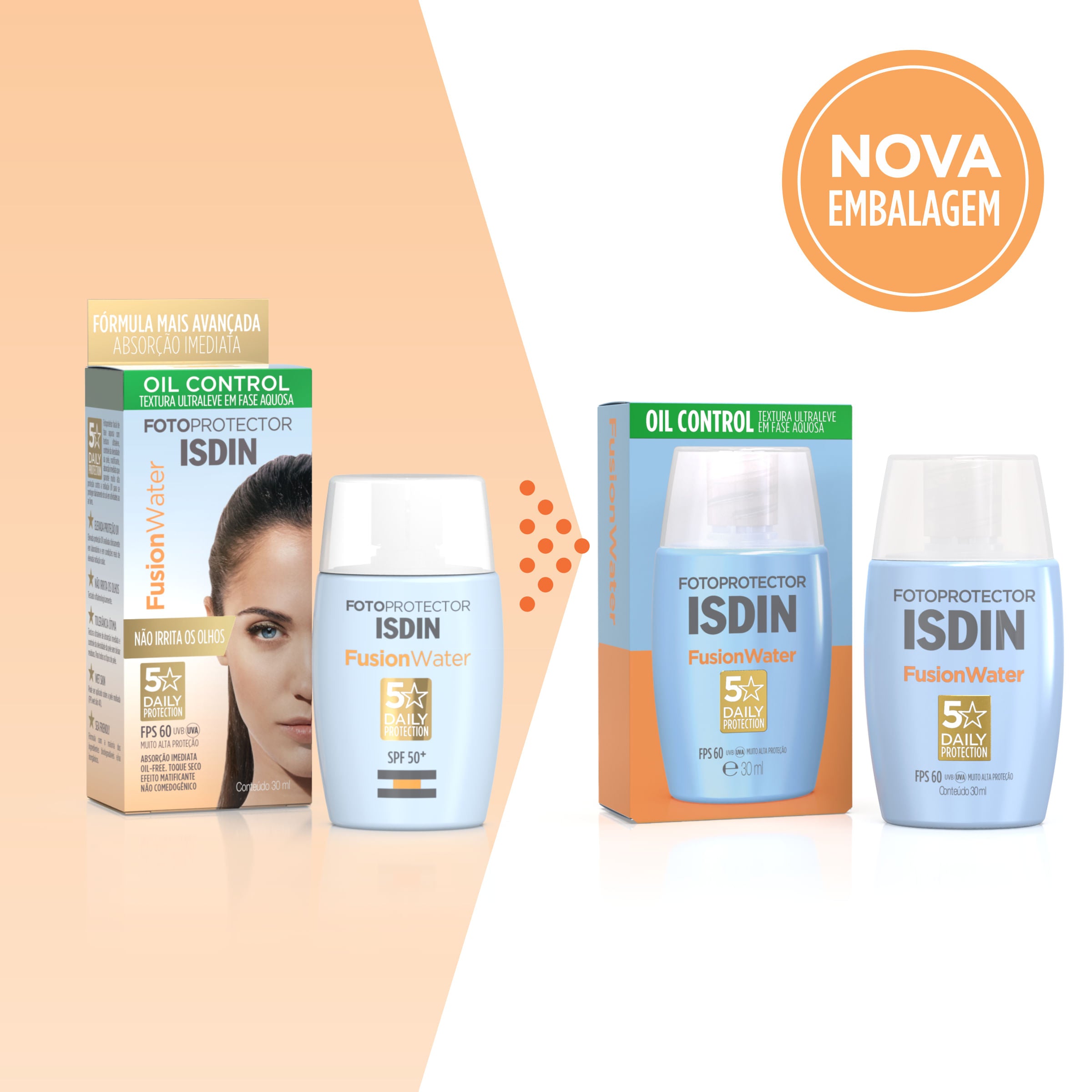 Protetor Solar Facial Isdin Fusion Water 5 Stars FPS60 30ml